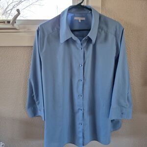 WOMENS FOXCROFT SHAPED FIT BLUE BUTTON FRONT 3/4 SLEEVE TOP BLOUSE SHIRT SZ 22W